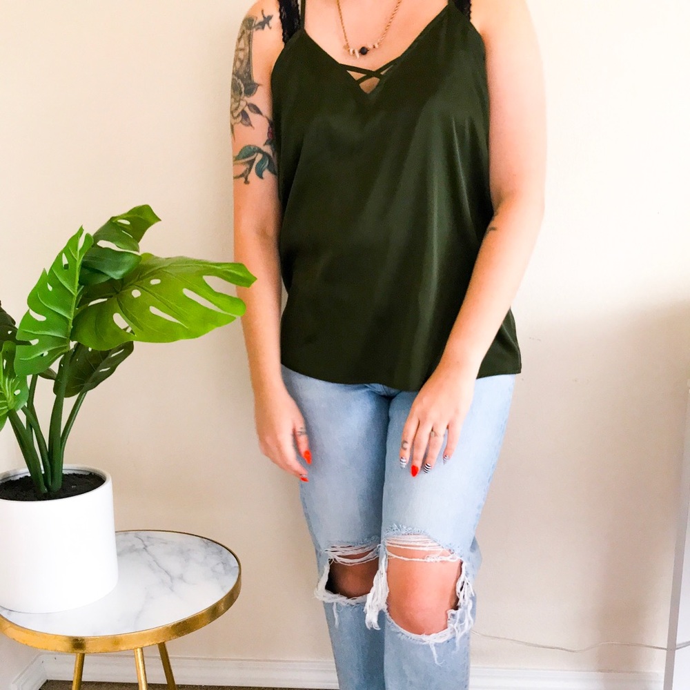 Dark green silky tank top